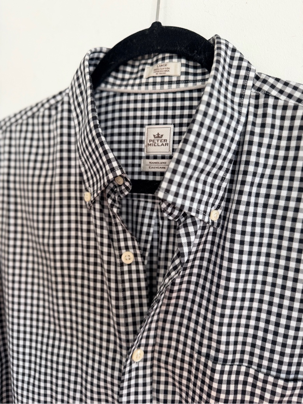 NWOT Peter Millar Black & White Gingham Button-Down Shirt